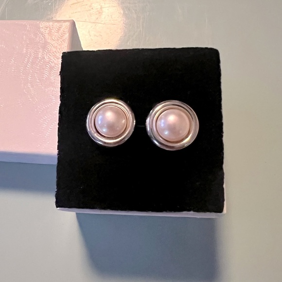 Large Vintage Honora 12mm Genuine Pearl Interchangable Sterling Earrings - Picture 1 of 9